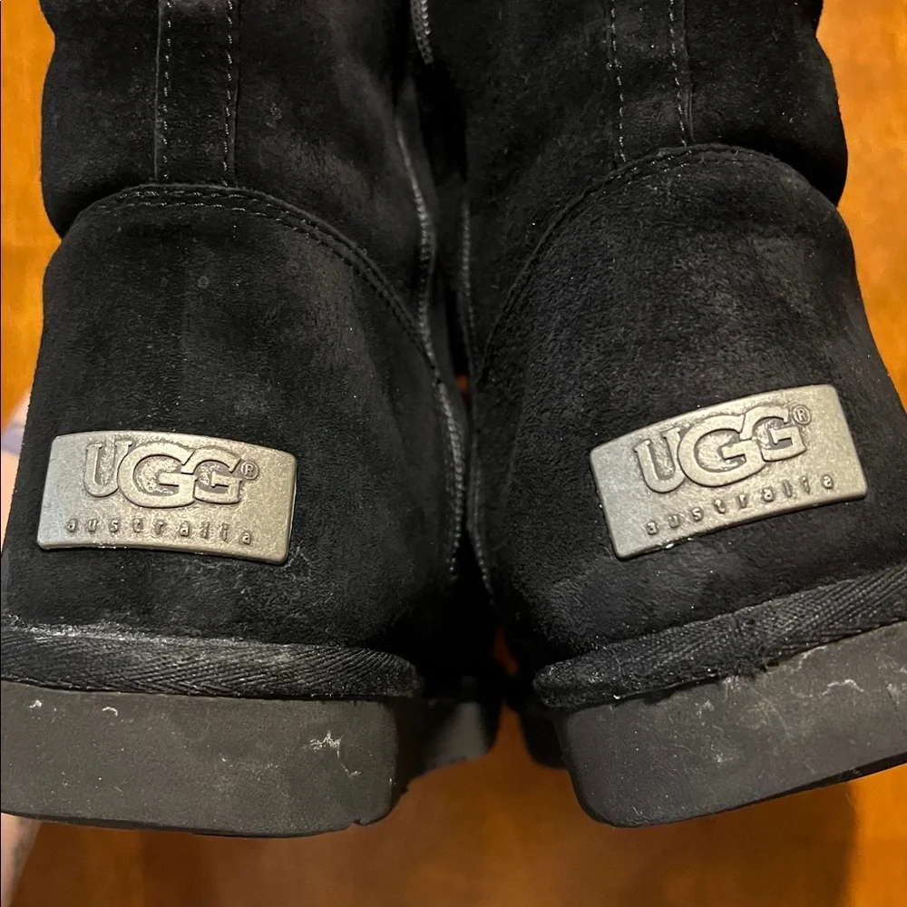 UGG Classic Tall Black Suede Boots with Metal Logo US Women's Size 7 - Picture 2 of 16
